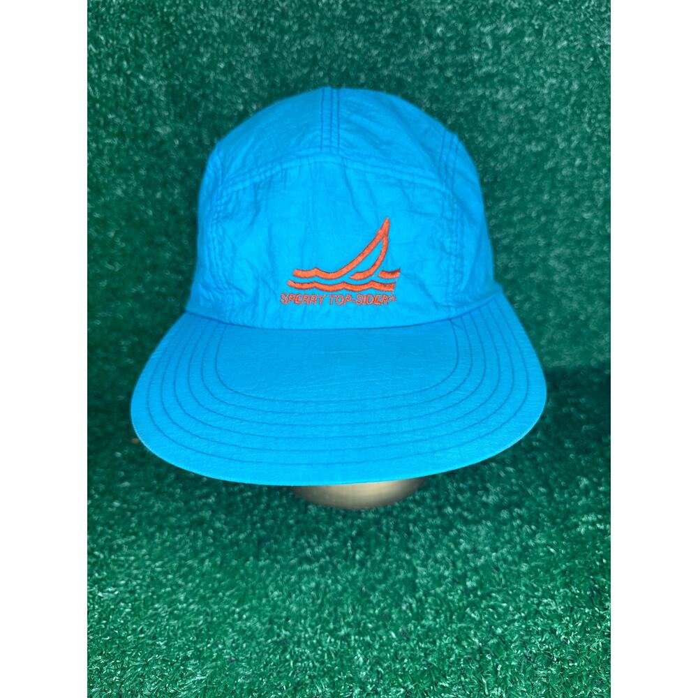 Vintage 90s Sperry Top Siders Blue 5 Five Panel Elastic Strapback Hat